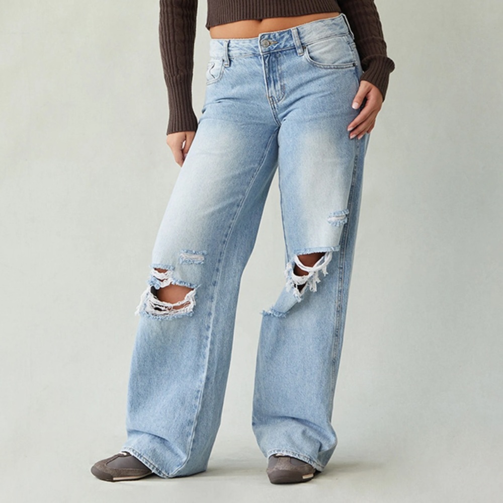 Pacsun Casey Low Rise Baggy Jeans Ripped Knees Medium Indigo